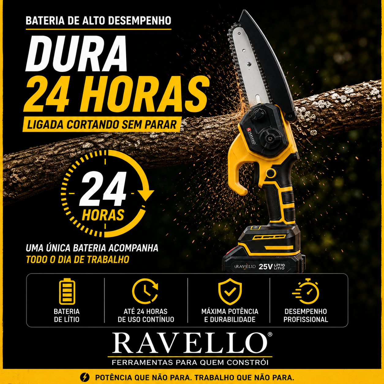 Mini Motosserra Elétrica Portátil + 4 Baterias e Bolsa de Ferramentas Grátis